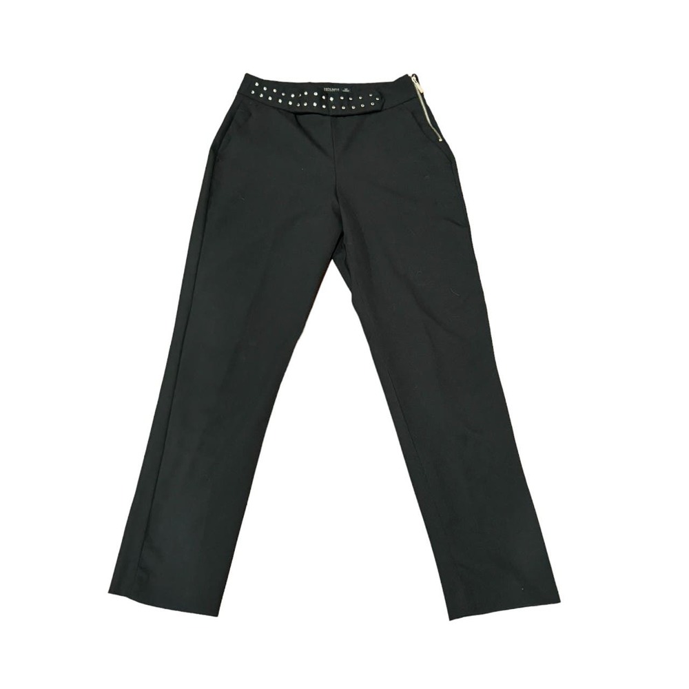 Small Womens Zara Black Stud Trousers with Side Zipper